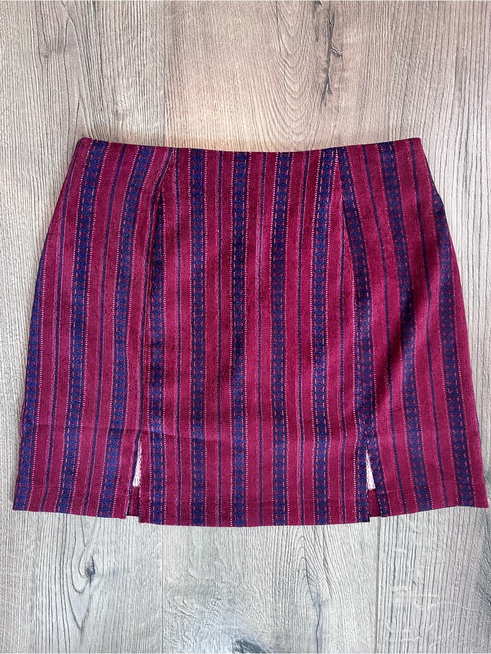 Francesca's Collections Maroon and Navy Striped Mini Skirt